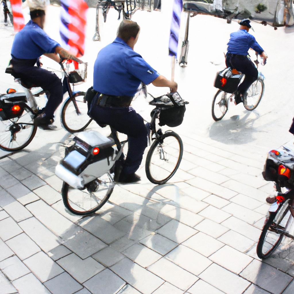 Person riding different police bicycles