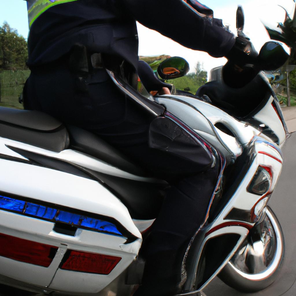 Person riding motorcycle, police uniform